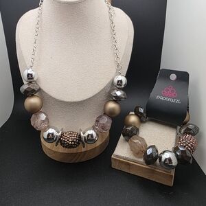 Paparazzi Metallic and Brown Beaded Necklace Set (1726)